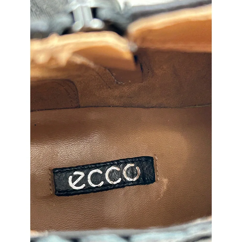 ECCO Black Snakeskin Embossed Leather Ankle‎ Boots Side Zip EU 38 US 7-7.5